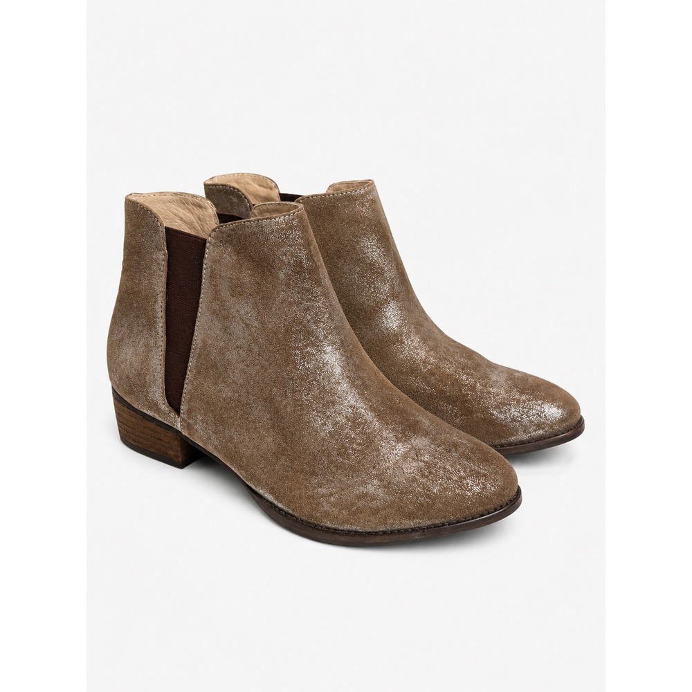 Seychelles Womens 8.5 Metallic Distressed Tan Suede Chelsea Ankle Boots Low Heel